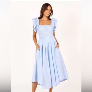 Blue and white stripe midi dress